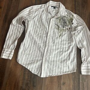 Carbon Black Men's White Striped Shirt with detail Sz M